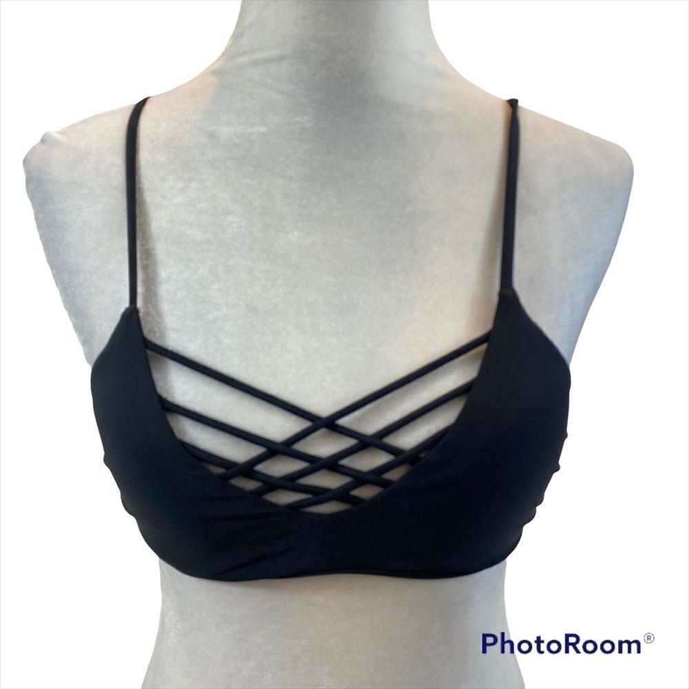 Hollister Swim Black Strappy Front Black Bikini Top Size Small